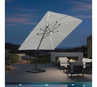 PURPLE LEAF Parasol Déporté, Parasols de Jardin Extérieur Toile 240 g/m² avec Protection UV, 8 Baleines en Aluminium, Manivelle, Inclinable et Rotative, Parasol 3 x 3 m LED Blanc