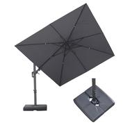 PURPLE LEAF Parasol Déporté Rectangulaire 2,7 m x 3,6 m avec Pied, Parasol de Jardin Extérieur Toile Anti-UV UPF 50+, Inclinable des Deux Côtés et Rotation 360°, Gris chiné foncé