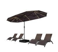 PURPLE LEAF Parasol Rectangulaire avec LED et Pied 4 x 2 x 2,4 m Gris | Parasol de jardin extérieur, 12 baleines robustes, 84 LEDs solaires intégrées, UPF 50+, Manivelle pratique, Durable, Hôtel