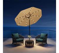 PURPLE LEAF Parasol Rond LED 2,3 m Beige avec Pied Croix et Sac de Lestage | Éclairage doux et agréable, Stabilité optimale & résistance au vent, Protection UV haute performance, Restaurant, Hôtel, Bar