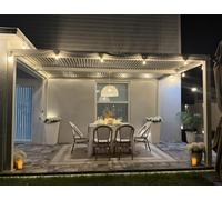 PURPLE LEAF Pergola Bioclimatique 4,24 x 3 m avec LED Aluminium, Blanc | Ambiance chaleureuse, Drainage efficace, Installation rapide, Facile à nettoyer, Lames orientables, Pergola jardin extérieur