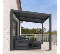 PURPLE LEAF Pergola Bioclimatique Adossée 2,5 x 3 m Alu Orientable Gris | Toit incliné, Pergola adossée, Anti-eau stagnante, Drainage rapide, Pour 4-6 personnes, Résistant au vent, Jardin