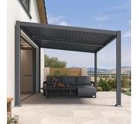 PURPLE LEAF Pergola Bioclimatique Adossée 3 x 3,65 m Alu Orientable Gris | Toit incliné, Pergola adossée, Drainage efficace, Prolonge la durée de vie, Réglage facile, Sans entretien, Piscine