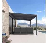PURPLE LEAF Pergola Bioclimatique Adossée 3 x 3,65 m Lames Orientables Gris | Gain de place, Pergola adossée, Fixation murale stable, Extension naturelle, Fixation au sol par vis, Protection UV, Jardin