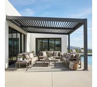 PURPLE LEAF Pergola Bioclimatique Adossée 3 x 4,25 m en Aluminium, Entretien Facile, Pergola Bioclimatique Murale avec Lames Orientables, Résistante UV et Pluie, Idéale pour Jardin et Patio, Gris