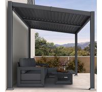 PURPLE LEAF Pergola Bioclimatique avec Toit Incliné 2,5 x 3,65 m en Aluminium, Entretien Facile, Tonnelle Adossée Imperméable avec Lames Orientables, Idéale pour Terrasse et Jardin, Gris