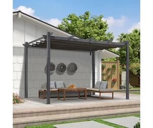 PURPLE LEAF Pergola Murale Aluminium 4 x 2,7 m Tissu Teint en Fil, Pergolas pour Terrasse Extérieur, Pergola Jardin Extérieur Toit Coulissante, Pavillon de Jardin, Gris