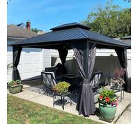 PURPLE LEAF Tonnelle de Jardin Extérieur 4,25 x 3,65 m Gris Aluminium | Pergola jardin extérieur, Installation rapide, Double toit acier antirouille, Rideaux et moustiquaire inclus, Bord de piscine