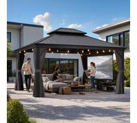PURPLE LEAF Tonnelle de Jardin Exterieur 4,25 x 3,65 m Pergola Alu, Gris | Poteaux 12 x 12 cm, Gouttière intégrée, Rideaux amovibles, Toit double en acier galvanisé, Résiste 17,9 m/s, 15,51 m², Hôtel