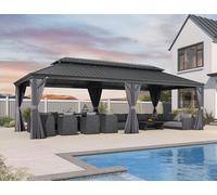 PURPLE LEAF Tonnelle de Jardin Exterieur 8,5 x 4,25 m Pergola Alu, Gris | Imperméable, Gouttière intégrée, Charge neige : 1134 kg, Rideaux et moustiquaire 260 g/m², Pour 10 à 12 personnes, Tonnelle