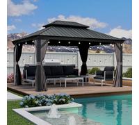 PURPLE LEAF Tonnelle de Jardin Exterieur Alu 4,25 x 3,25 m avec LED Gris | Double toit rigide, Installation rapide, Drainage efficace, Rideaux épais et moustiquaire 260 g/m², Ambiance cosy, Tonnelle