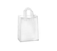 Purple Q Crafts Lot de 100 sacs cadeaux en plastique transparent givré avec poignées souples et insert en carton, 20,3 x 25,4 x 10,2 cm