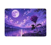 Purple Rose Under a Full Moon Tapis 150 x 100 cm, Doux et Antidérapant | Ambiance d'hiver : Tapis doux à poils courts, avec impression par transfert thermique; pour chambre d'amis et coin lecture