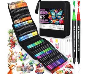 Purpledi Feutres Coloriage Adulte, 100 Couleurs Aquamarker Feutre Set, Feutre Double Pointe Aquarelle Enfant Pour Dessin, Marqueur Acrylique Pour Dessin, Croquis, Livre de Coloriage