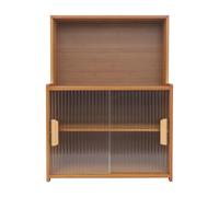 PurpleMinder Armoire de rangement, petit buffet de cuisine en bambou pour plan de travail, armoire de cuisine avec porte coulissante et poignée pour pots à épices, ustensiles de cuisine et accessoires