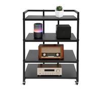 PurpleMinder Rack HiFi avec roulettes - Support multimédia à 4 niveaux - En fer - Pour tourne-disque et appareils multimédias - Noir - 60 x 52 x 85 cm - Chaque niveau supporte 22,7 kg