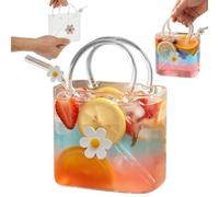 Purse Verre à boire - Sac à main en verre de 750 ml pour boissons avec paille et poignée - Sac à main créatif également comme vase décoratif - Idéal pour cocktails, jus, fêtes et comme cadeau (1 pièce