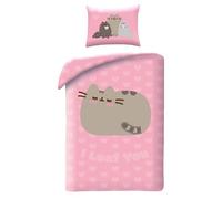 Pusheen Parure de Lit Enfant Fille - Housse de Couette Réversible Rose I Loaf You avec Taie d’Oreiller - 140x200 cm - Microfibre Douce - Certifiée Oeko-Tex Standard 100