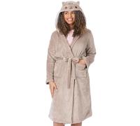 Pusheen the Cat Robe de chambre femme | Ladies Novelty Brown Nightwear Robe | Chat de dessin animé avec peignoir de personnage à oreilles 3D | Pusheen Cadeaux de marchandise