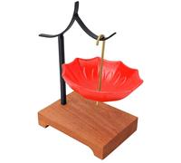 PUSOKEI 360° Passoire à Thé en Céramique avec Support pour Feuilles (rouge) | Infuseur en céramique à mailles fines, outil de préparation du café, présentoir de table, support en bois massif