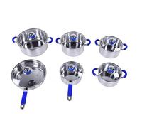 PUSOKEI Batterie de Cuisine en Acier Inoxydable Base Triple Couche |Casseroles Marmites 16-24 Cm avec Couvercles en Verre pour Cuisinière Universelle (BLUE)