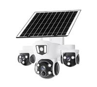 PUSOKEI Caméra Solaire Extérieure sans Fil à 3 Objectifs, Caméra Dôme Solaire à 360 ° à Triple Objectif, Caméras de sécurité PTZ WiFi pour la sécurité de la Maison, Détection de