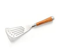 PUSOKEI Cuillère à Fente en Acier Inoxydable pour la Cuisson au Four | Passe au lave-vaisselle, lame large et flexible, retourneur de crêpes aux œufs, poignée confortable en palissandre, pour