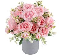 Pusuny Lot de 4 Bouquets de pivoines artificielles en Soie, Arrangements Floraux pour décoration de Vase de Style bohème, décoration de Vase (Rose Clair)