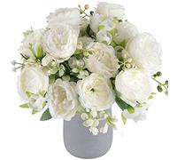 Pusuny Lot de 4 Bouquets de pivoines artificielles en Soie pour décoration de Ferme, Maison, Mariage, Centre de Table, Fleurs en Plastique Blanches pour décoration de Vase en Vrac (Blanc)