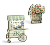 Putuo Decor Décoration Printemps 2 Pièces - Chariot Fleuriste Vintage, Panneau Bouquet Citation - Ornement Table, étagère, Bureau, Salon - Idée Cadeau Maison, Mariage, Pâques