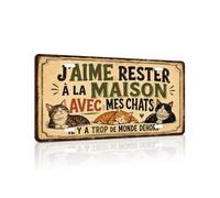 Putuo Decor Plaque métal Vintage avec Rester à la Maison avec Mes Chats, décoration Murale Humour rétro pour Salon Bureau Chambre, idée Cadeau pour introverti, 30,6 x 15,4 x 0,32 cm