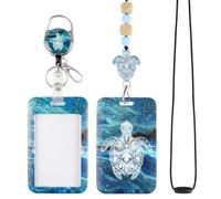 Puwixmox Porte-badge extensible en forme de tortue | Porte-badge en plastique rigide transparent amovible avec cordon pour étudiants, enseignants, médecins, bénévoles