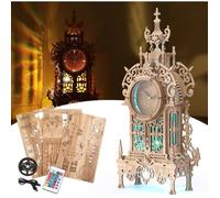 Puzzle 3D Maquette en bois - FUNPOLA - LED-WTC01 - Horloge Steampunk - LED 16 couleurs - Sans outils