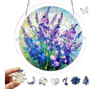 Puzzle attrape-soleil à faire soi-même - Peinture par numéro - 20,1 cm - Kit d'artisanat pour fenêtre en vitrail - Auto-adhésif - Motif lavande, cadeau d'anniversaire pour enfants, adultes, femmes et