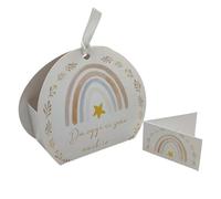PV Grafik Lot de 24 bonbonnières de naissance arc-en-ciel neutres, boîtes à dragées avec carte et ruban, baby shower bébé fille baptême, boîte de dragées événement (46 BL)