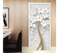 PVC autocollant 3D autocollant de porte blanc fleur arbre mural papier peint imperméable à l’eau salon chambre à coucher porte sticker décoration de maison 3D