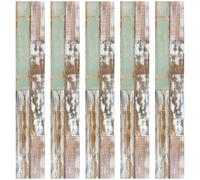 PVC Lames de Sol Autocollantes Effet Bois 5 pièces | Pose Facile et Amovible, Motif Bois Marron et Vert, Adaptées aux Sols Béton Scellé, Stratifié, Salle de Bains
