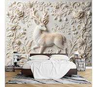PVC Papier Peint, Papier Peint Adhésif 3D À Motif Rose Cerf Porte Bonheur 300 x 500 cm Effet Relief Amovible Imperméable Style Moderne pour Salon Ou Chambre Décoration Murale Tendance.