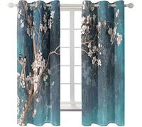 PVMLVM Rideau Salon Occultant 3D Art De La Fleur Bleue Et Des Oiseaux Rideaux Et Draperies Avec Oeillets Décoration De Fenêtre Isolation Thermique Pour Intérieurs Et Maison Économie D'Énergie L280 x H