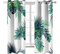 PVMLVM Rideaux Occultants Chambre 3D Feuilles Vertes Tropicales Imprimé Rideau À Oeillets, Salon Et Chambre Enfant Décoration De Fenêtre 140x160cm 2 Panneaux Isolant Thermique Et Phonique Rideaux