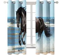 PVMLVM Rideaux Occultants Isolant Thermique Polyester Rideaux pour Garçon Fille Chambre Cheval Animal Noir 3D Design Moderne À Oeillets Salon Rideau 140x160cm(Largeur x Hauteur),2 Pièces
