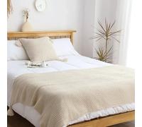 PVYGDXYI Chemin de lit King Size, Solide, Long Tricot, pour décoration d'intérieur, Housse de canapé, jeté de lit avec Pompon, écharpe de Salon d'hôtel (Blanc, lit 80 x 260 cm, lit 200 cm)