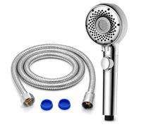 PWRco Pommeau de douche chromé 2 m, haute pression 5 modes de pulvérisation | Accessoire de salle de bain avec options de pulvérisation réglables, contrôle facile de l'eau et nettoyage simple pour une