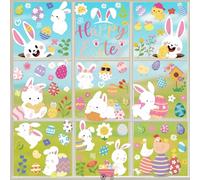 Pwsap Autocollants Fenêtre pour Pâques, 134PCS Lapin Œufs Poussin Stickers Vitre, Colorées Printemps Statique Verre Autocollant Easter Decor pour chambre Fête Maison Fenêtres Portes Boutique École