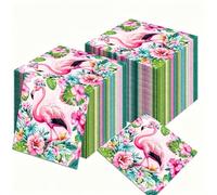 Pwsap Serviettes Papier Flamant Rose, Fleurs Tropicales Serviettes Jetables | 60pcs 2 Plis Printemps Été Serviette de Table Cocktail pour Hawaïenne Luau Anniversaire Piscine Plage, Décor de Table d'été