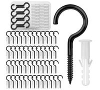 PXBSNB 50 Pièces Crochets à Visser Métal, 40mm Crochet à Visser, Multi-Usages Crochets à Vis Inox avec 50 vis d'expansion, Noir Crochet a Visser Bois pour Accrocher Tasses, Lumières, Cordes, Plantes