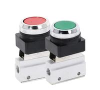 PXQCHAVLN Vanne mécanique MOV-03B, Filetage 1/8 ", 2 Positions, 3 Voies, Rouge, Vert, Bouton Poussoir Plat, vanne pneumatique momentanée(No Fittings Red)