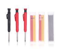 PxQuerantic Ensemble de crayons de menuisier solides, marqueur mécanique à pointe longue pour trous profonds, outil de marquage rechargeable avec mines multicolores pour le bois, le métal, le