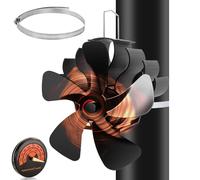 PYBBO Ventilateur de poêle à bois alimenté par la chaleur, ventilateur de cheminée à 5 lames, moteur silencieux, ventilateur de poêle à bois, granulés, bûches avec thermomètre magnétique