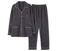 Pyjama en Coton Homme Manches Longues Coton Fin Plaid Grande Taille Décontracté Portable Vêtements de Maison Costume Peignoir Homme Forex, 4XL